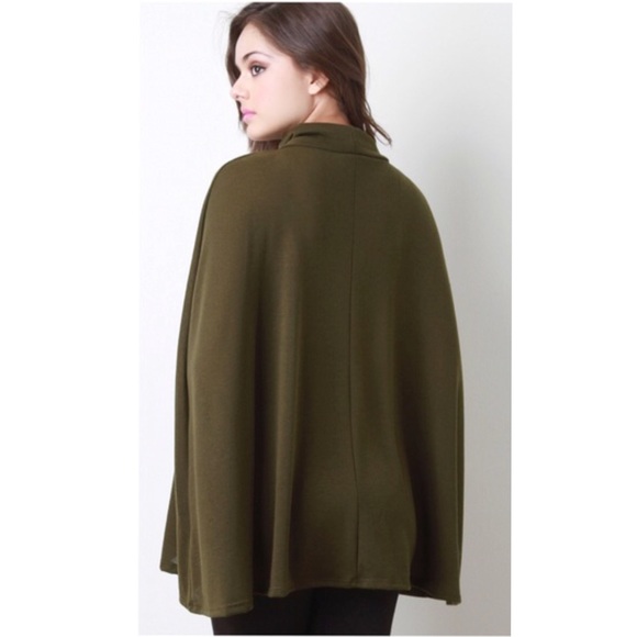 Auditions Boutique Olive Green Turtleneck Cape Top - Picture 2 of 9